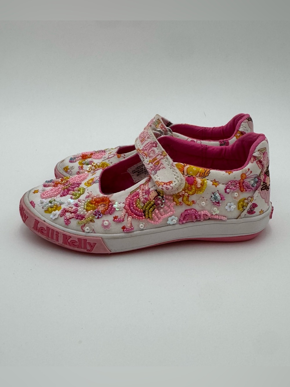 Lelli Kelly Girls Size 27 Beaded Fairy Mary Jane Shoes Pink White Hook Loop - Picture 3 of 9